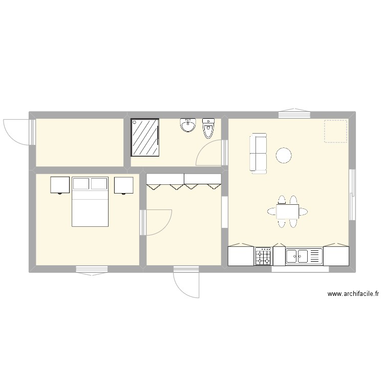 cabanon. Plan de 5 pièces et 42 m2