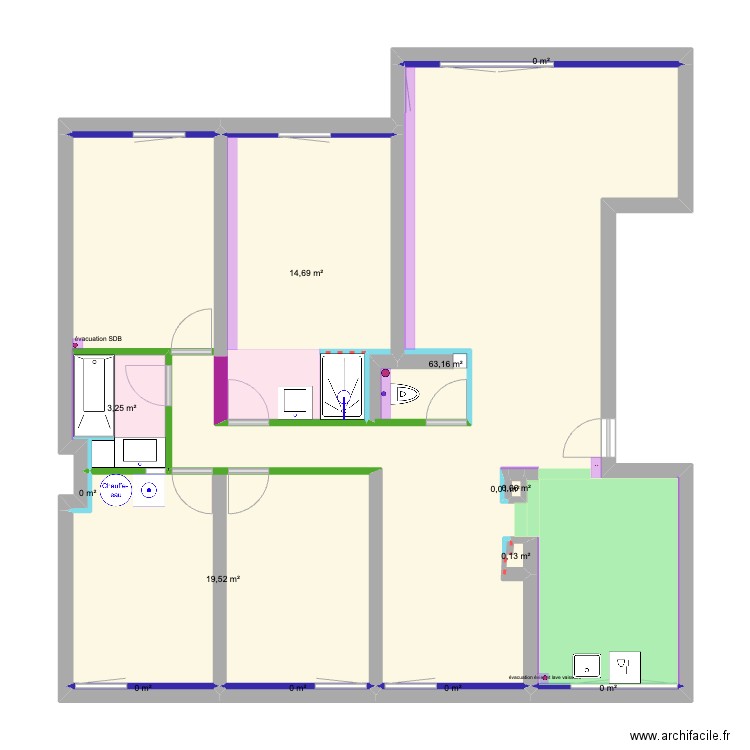 44 Annecy - Plomberie. Plan de 13 pièces et 101 m2