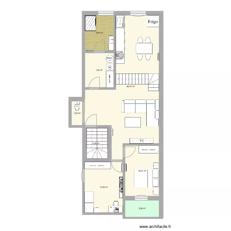 APPT 112 apr&egrave;s travaux meubles. Plan de 8  et 82 m²