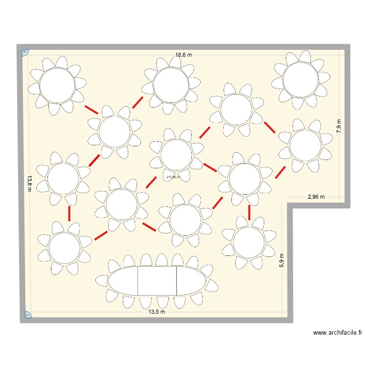 Mariage. Plan de 1 pièce et 211 m2