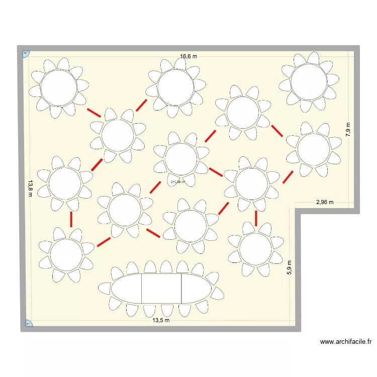 Mariage. Plan de 1 pièce et 211 m²