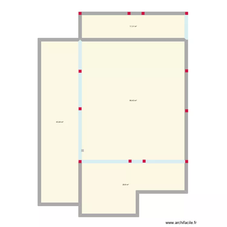 poteaux. Plan de 4  et 179 m²