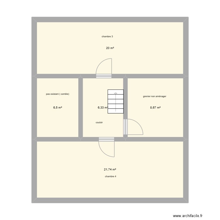 chodes 1. Plan de 5 pièces et 63 m2