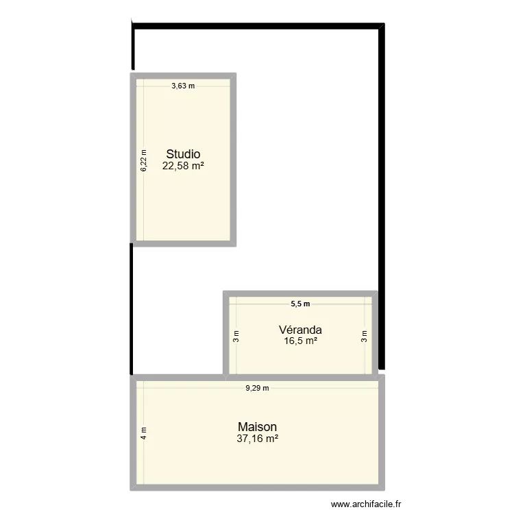plan de masse avant travaux. Plan de 3  et 76 m²