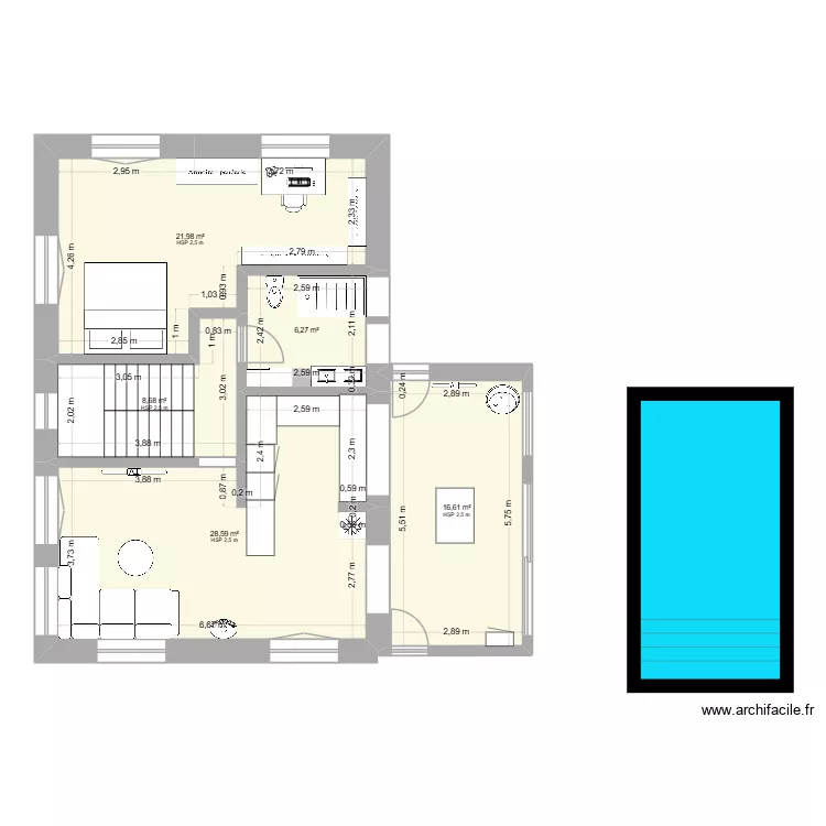 Maison. Plan de 5  et 82 m²