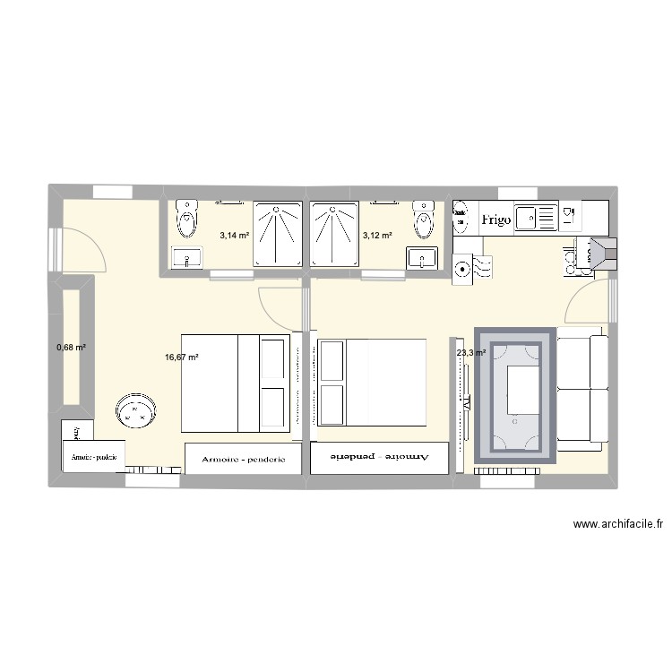 studio. Plan de 0 pièce et 0 m2