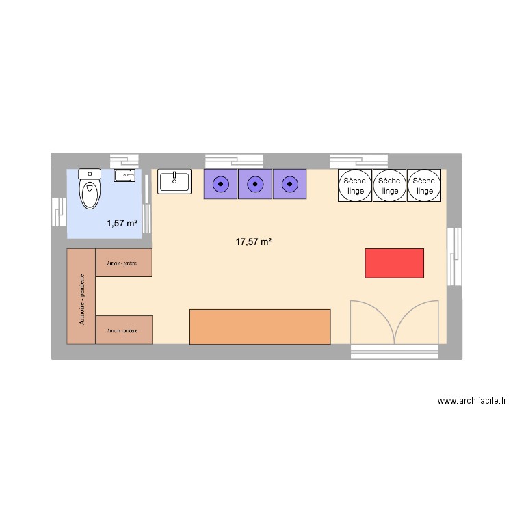 01 kos. Plan de 2 pièces et 19 m2