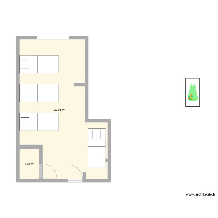 SALON PEDIATRIQUE. Plan de 2 pièces et 32 m2