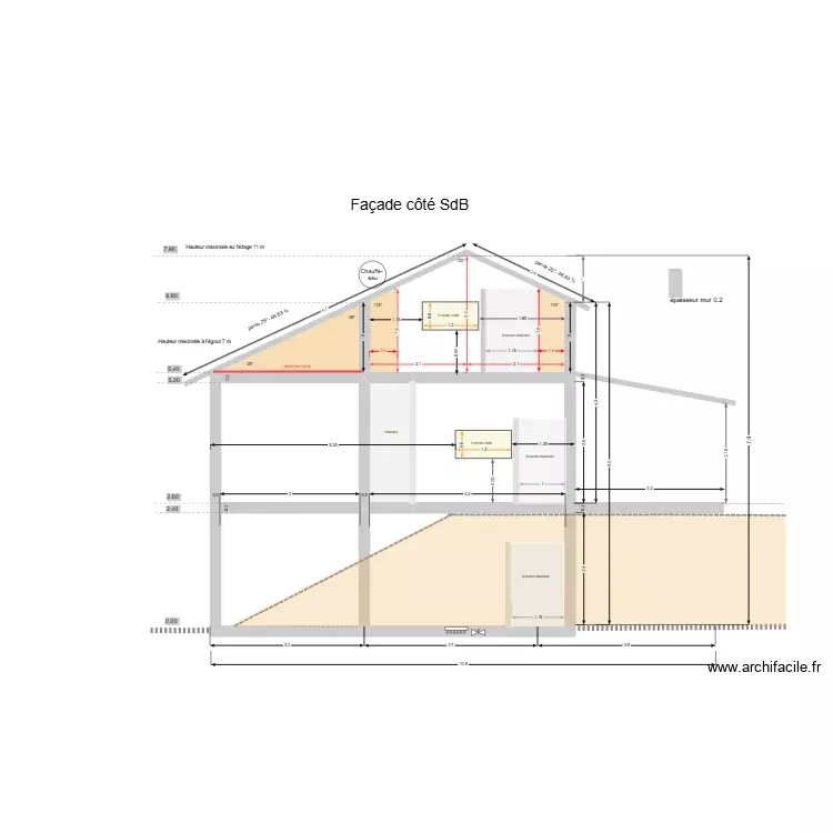 facade SDB petite maison. Plan de 5 Pièces et 36 m² facade SDB petite maison. Plan de 5 Pièces et 36 m²