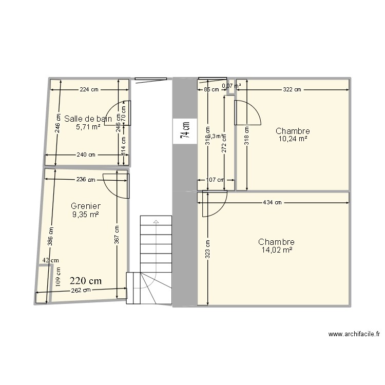 étage . Plan de 6 pièces et 43 m2