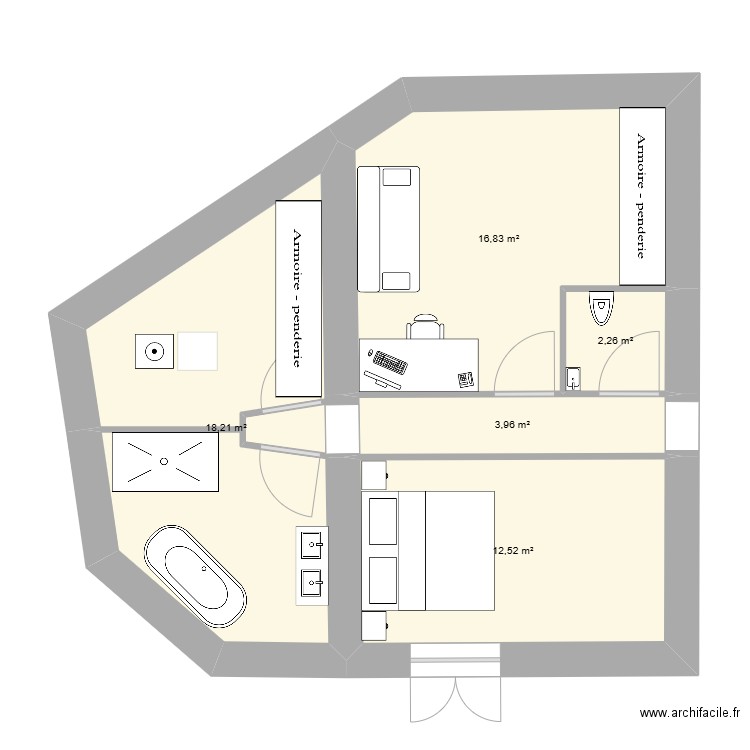 MAISON LANDES. Plan de 5 pièces et 54 m2