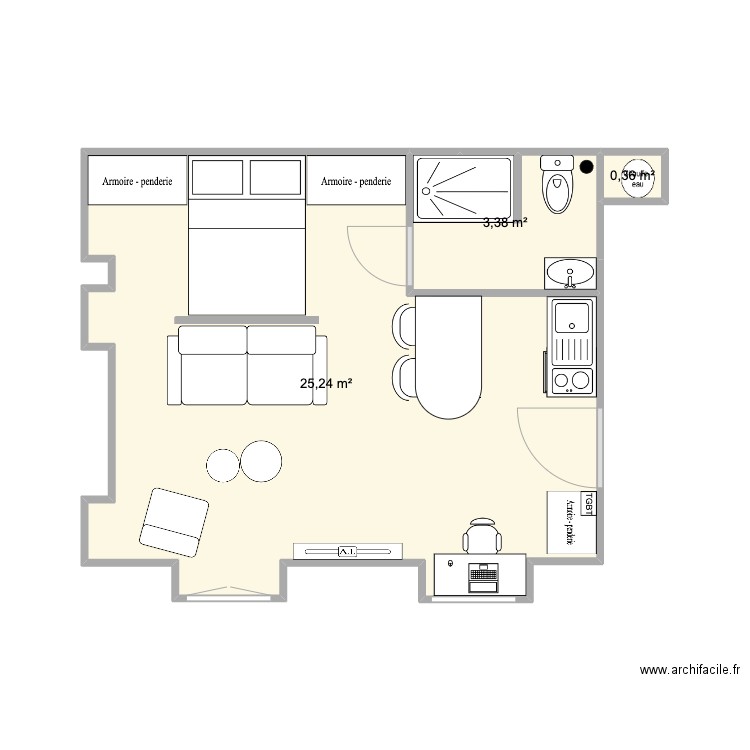 AL DARBEFEUILLE V5. Plan de 3 pièces et 29 m2