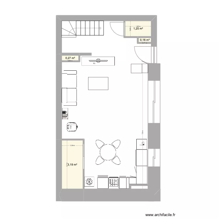 RDC. Plan de 4  et 5 m²