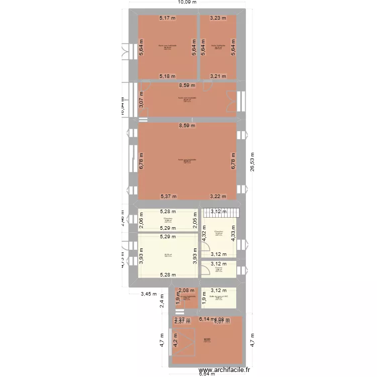Plan maison Doyet existant. Plan de 21  et 596 m²