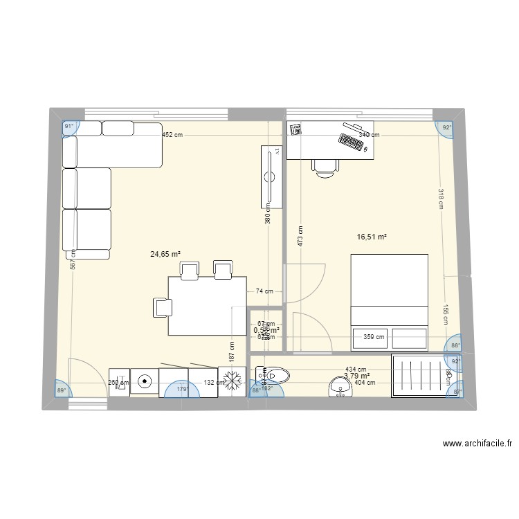 projet 01. Plan de 4 pièces et 46 m2