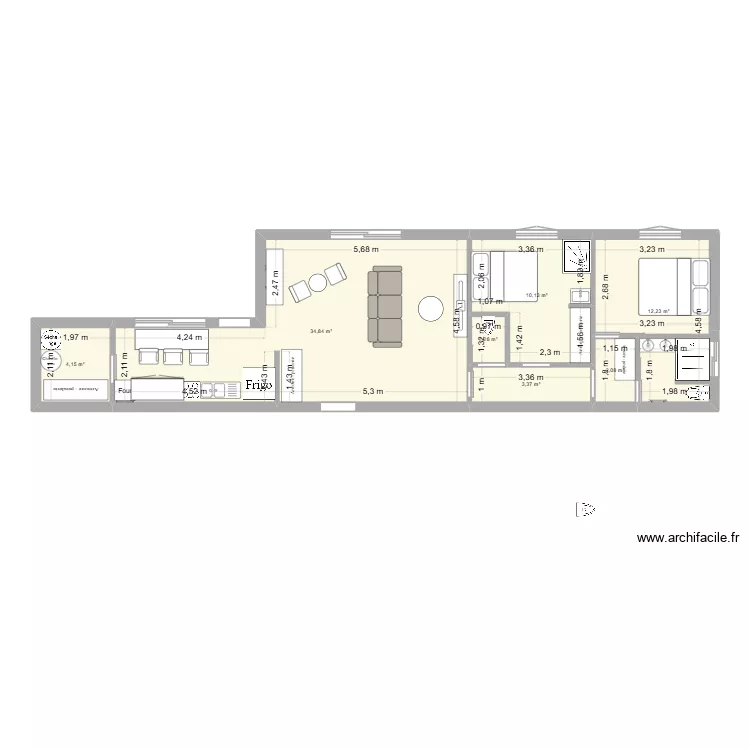 conteneur. Plan de 7 Pièces et 68 m²