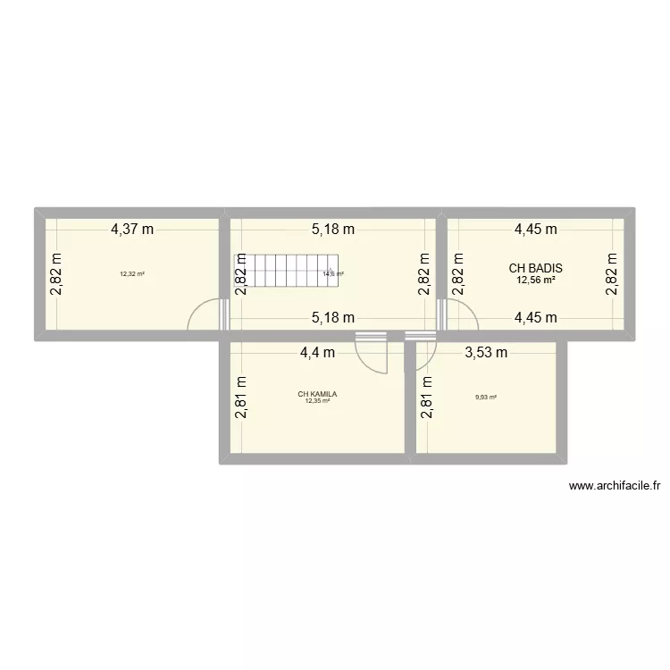 ETAGE. Plan de 5 pièces et 62 m²