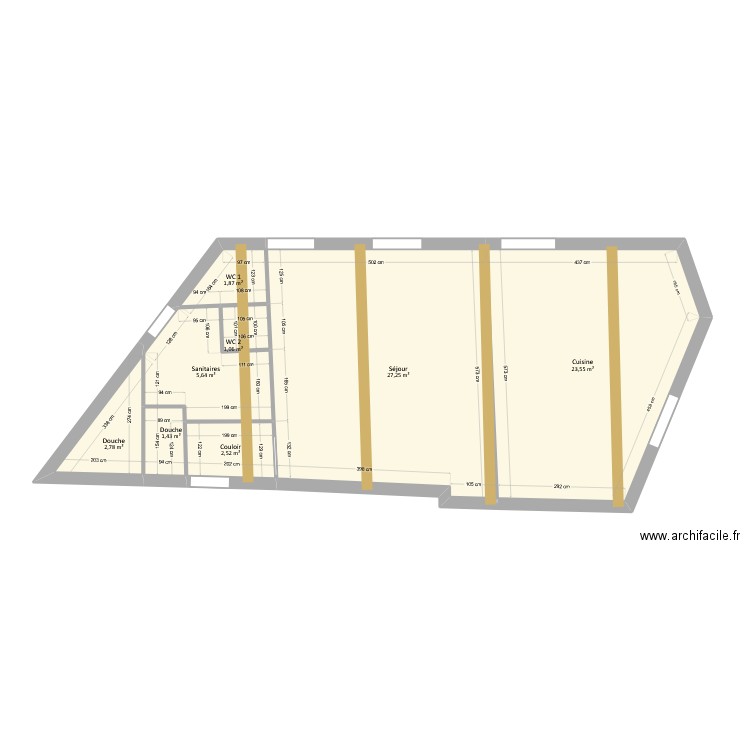 Charlès-Trouslard - EDL RDC. Plan de 8 pièces et 66 m2