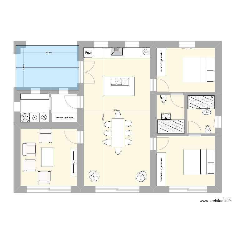 Pré 2. Plan de 6 pièces et 81 m2