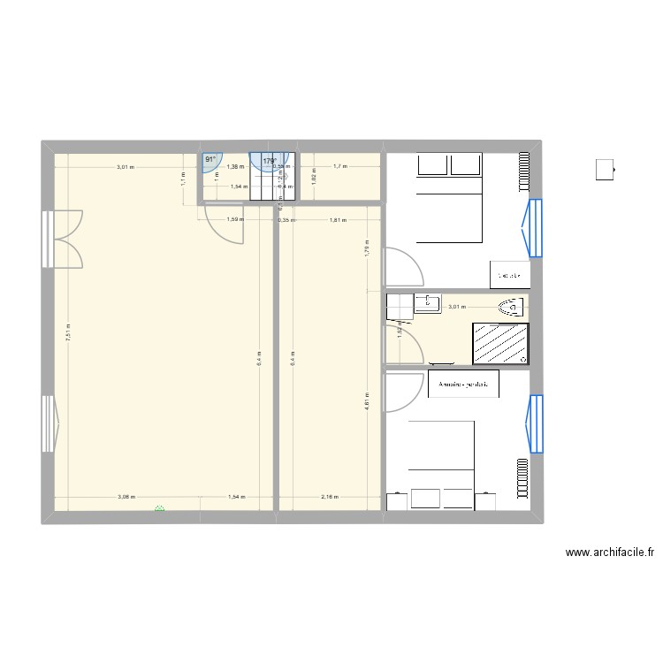 4G projet chambres. Plan de 4 pièces et 55 m2