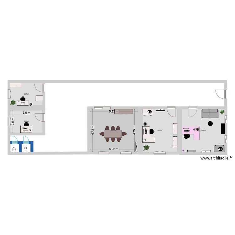 bureau. Plan de 5 pièces et 84 m2