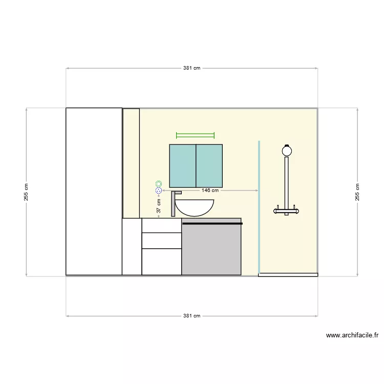 Salle de douche de côté. Plan de Salle de douche de côté. Plan de