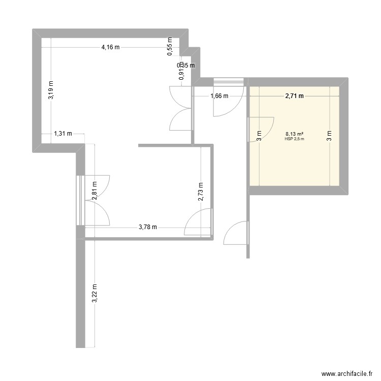 Appartement origne. Plan de 1 pièce et 8 m2