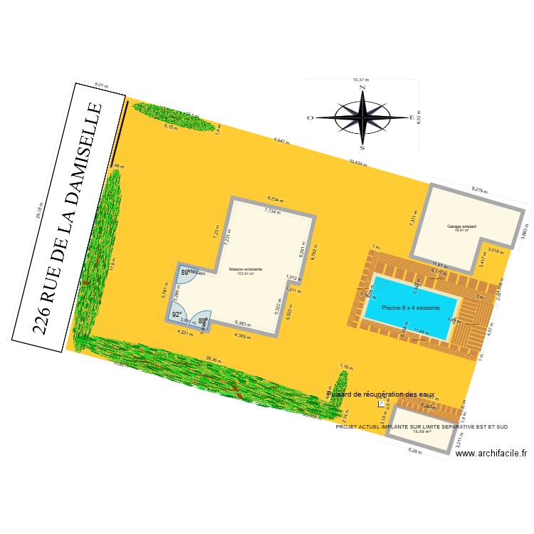 Piscine cadastre V2. Plan de 3 pièces et 168 m2