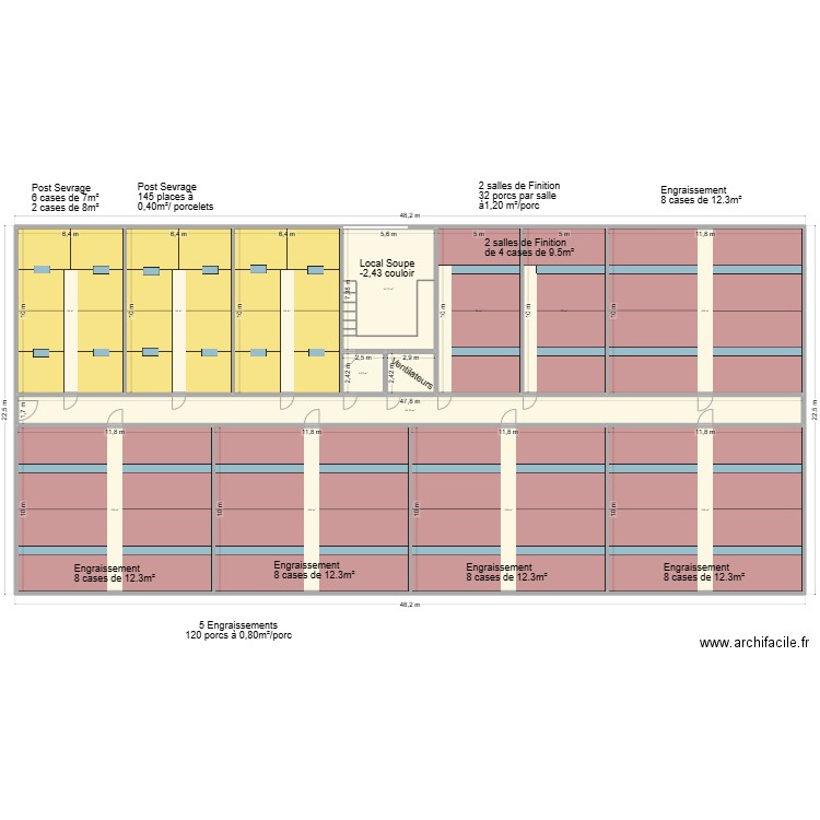Engraissement GRENET. Plan de 14 pièces et 1018 m2