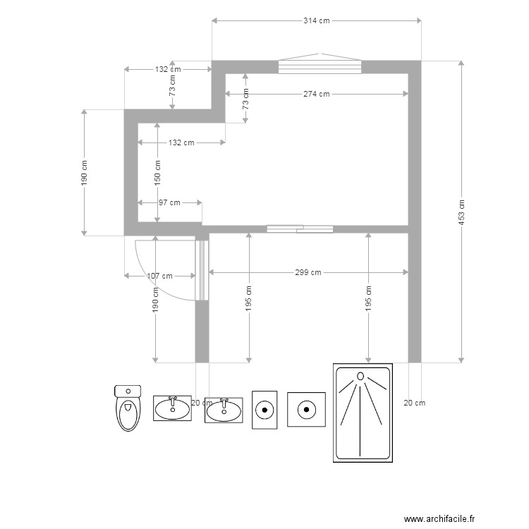 SdB RdC_v1. Plan de 1 pièce et 8 m2
