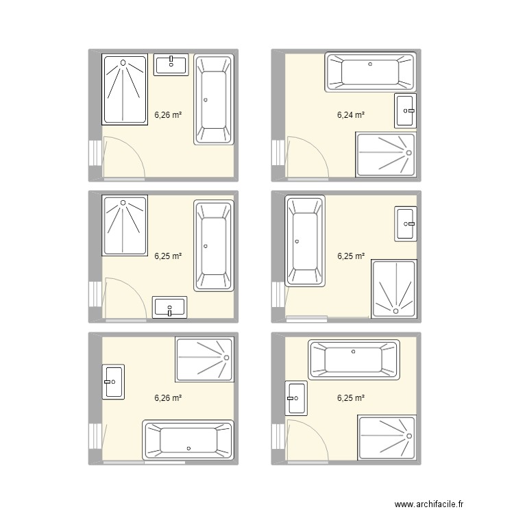 Salle de Bain. Plan de 6 pièces et 38 m2