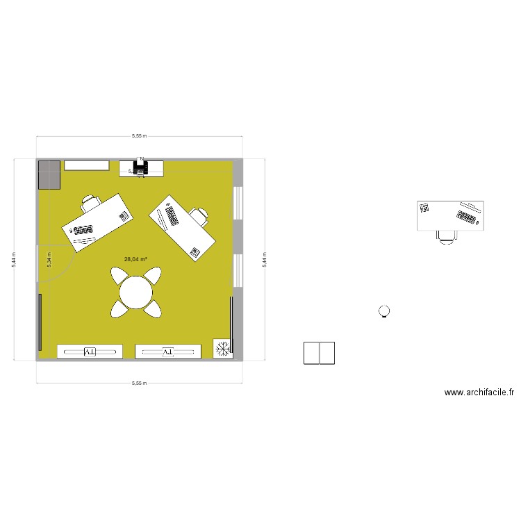bureau modifié. Plan de 1 pièce et 28 m2