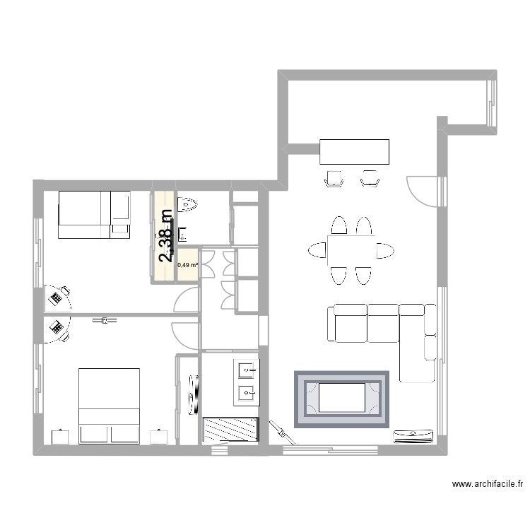 le clemenceau. Plan de 2 pièces et 2 m2