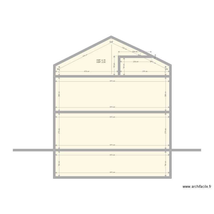 Modèle coupe Cave rez 1e grenier 1. Plan de 4 pièces et 78 m2