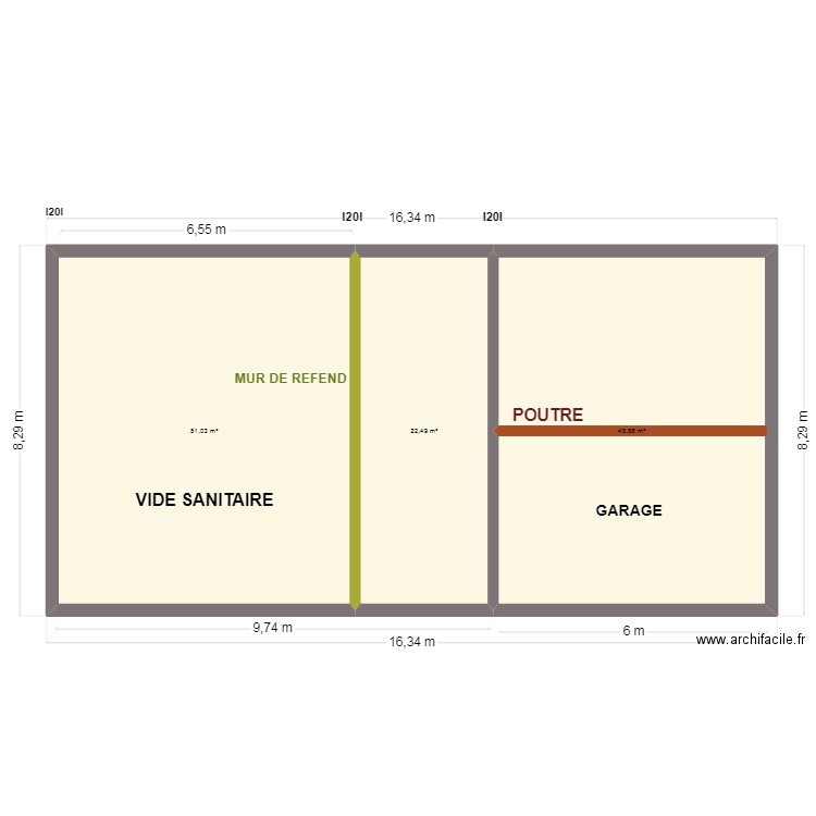 sous sol. Plan de 3 pièces et 119 m2