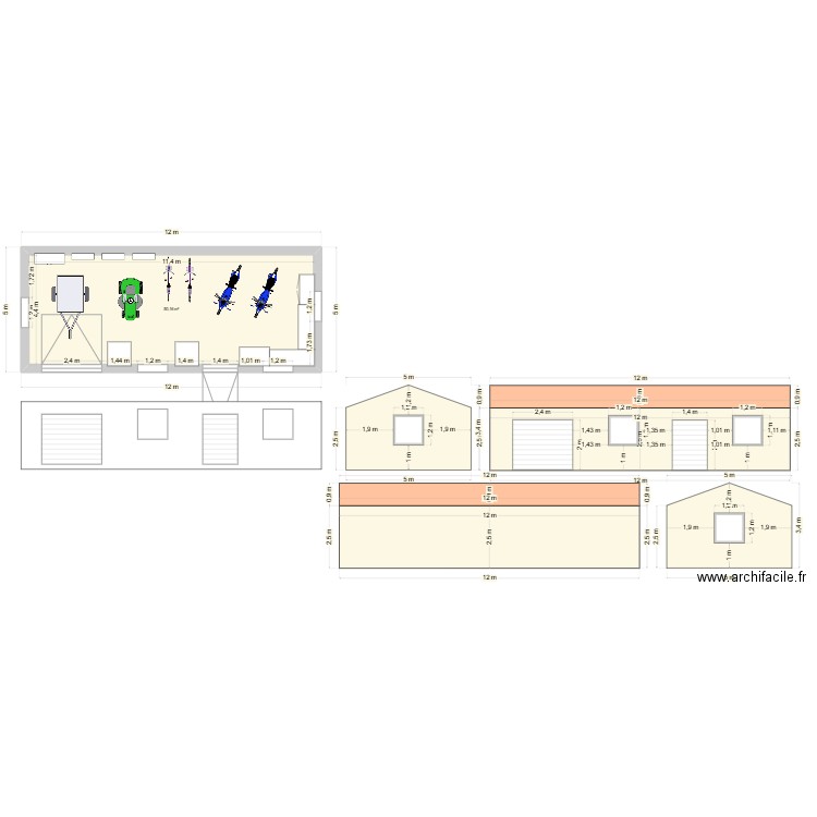Garage. Plan de 1 pièce et 50 m2