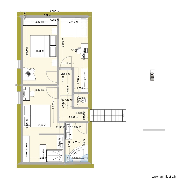 Les Vallees. Plan de 7 pièces et 47 m2
