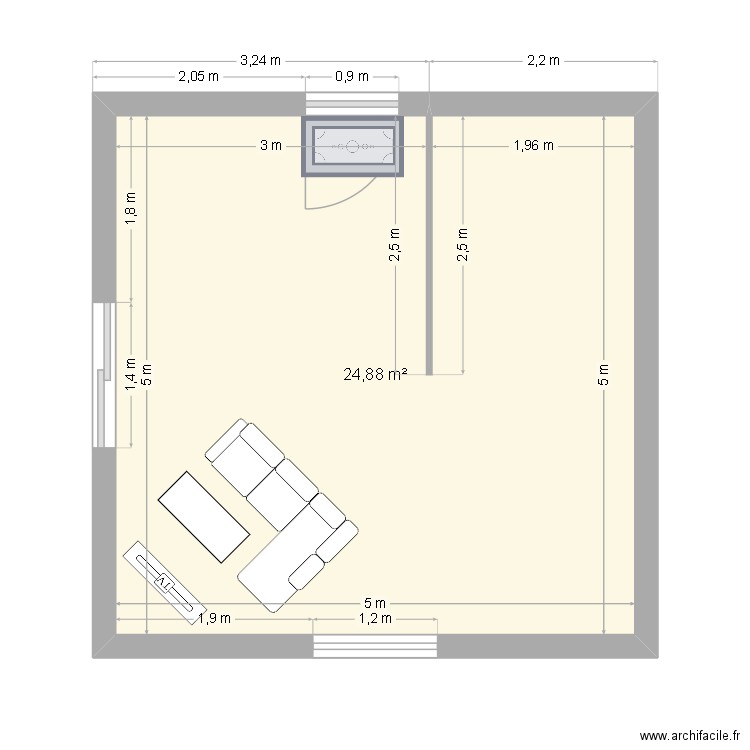 T4 pour la famille FONTU. Plan de 1 pièce et 25 m2