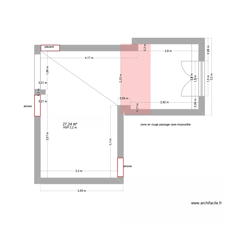 cuisine. Plan de 1  et 27 m²