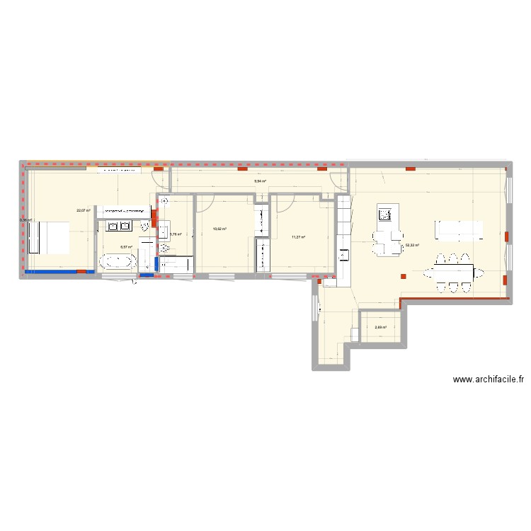 PLAN. Plan de 9 pièces et 122 m2