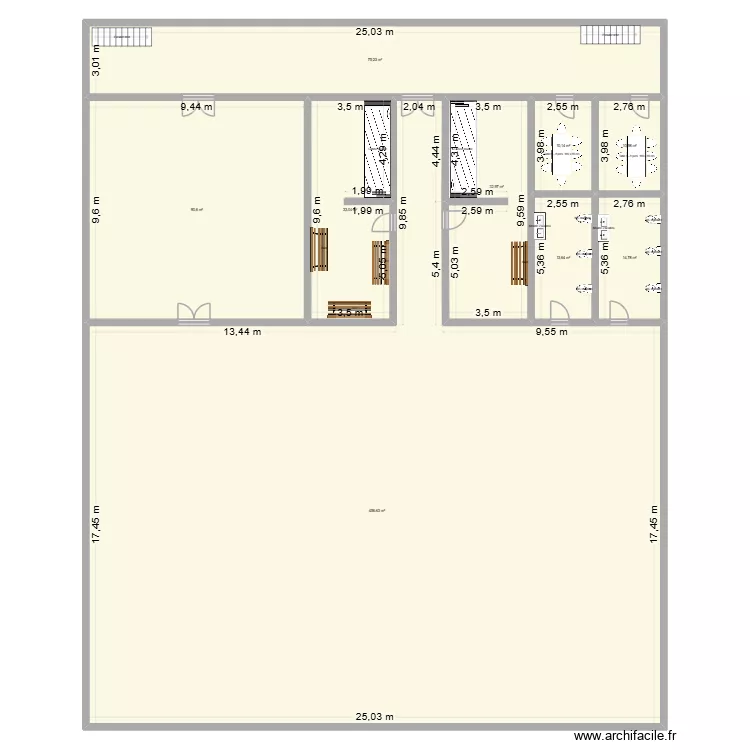 Plan Gymnase de la Gare-Etage. Plan de 9  et 738 m²