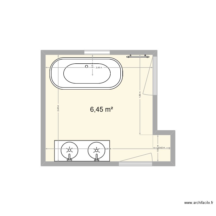 salle de bain. Plan de 1 pièce et 6 m2