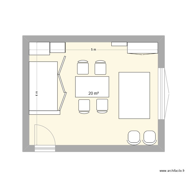 salle pour Aurélie Educatrice Spécialisée. Plan de 1 pièce et 20 m2