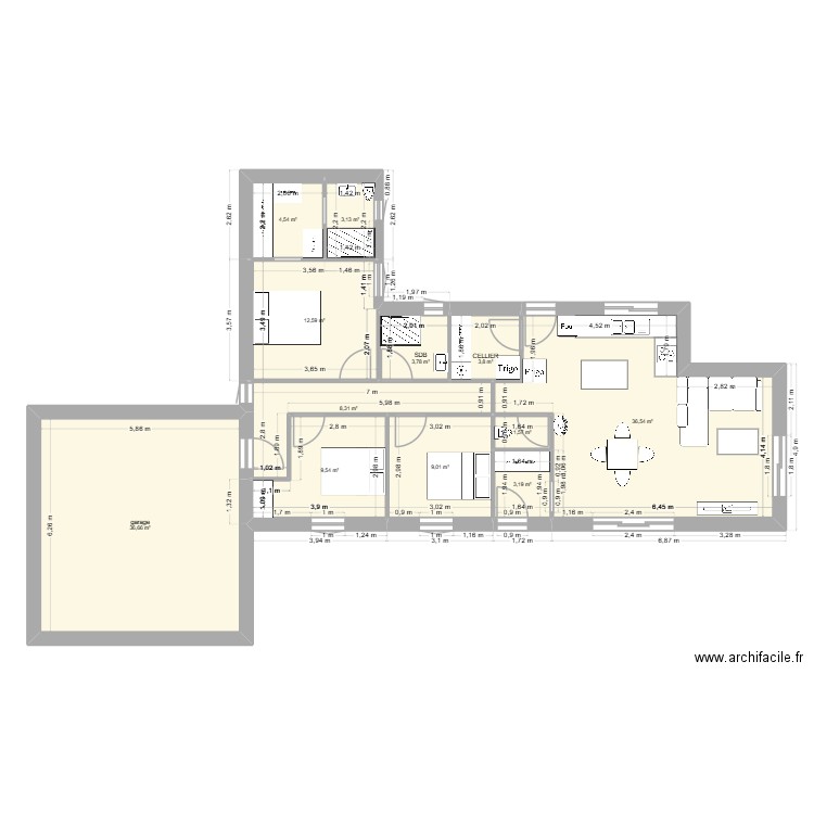 plan pied 22/9. Plan de 12 pièces et 133 m2
