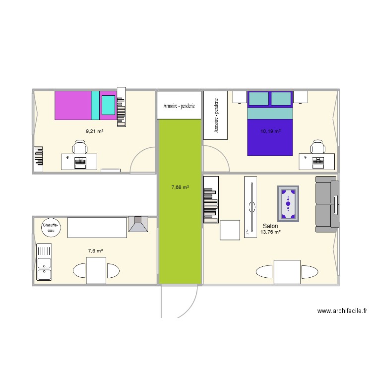 TLSE2. Plan de 5 pièces et 48 m2