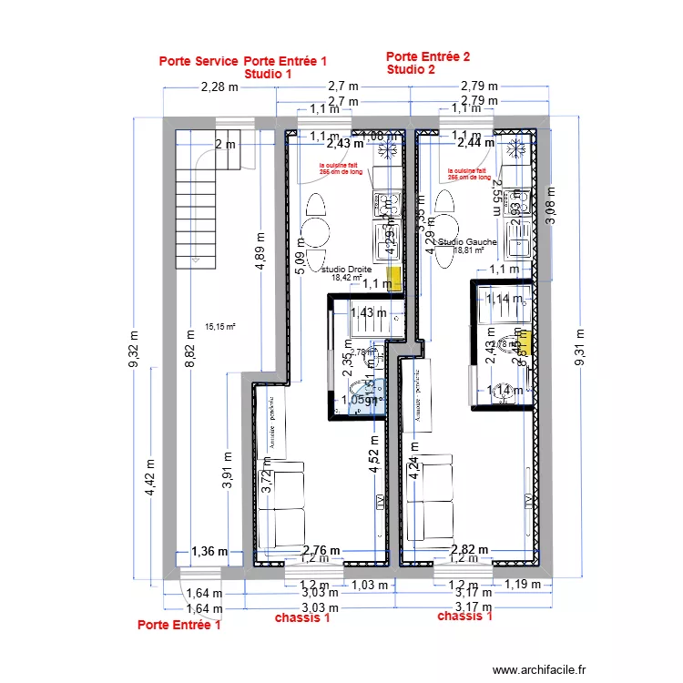 immeuble 1 RDC V2-d 2 studios. Plan de 