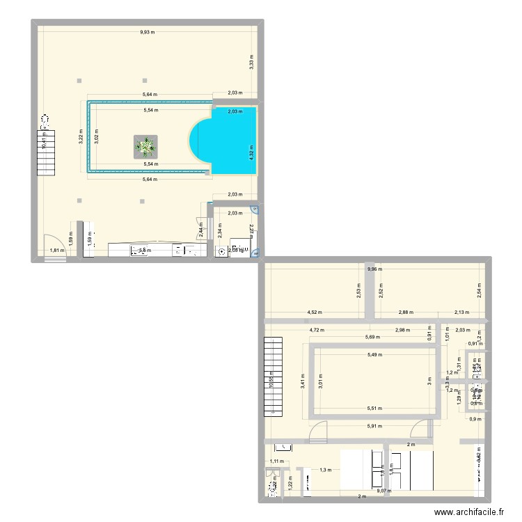 RDC V1. Plan de 7 pièces et 197 m2