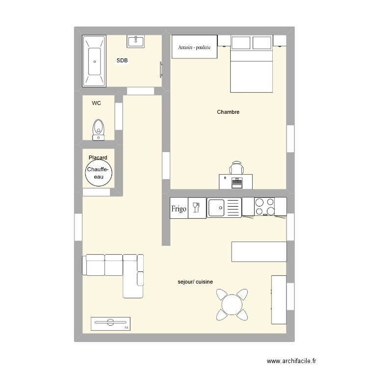 gribelette. Plan de 5 pièces et 61 m2