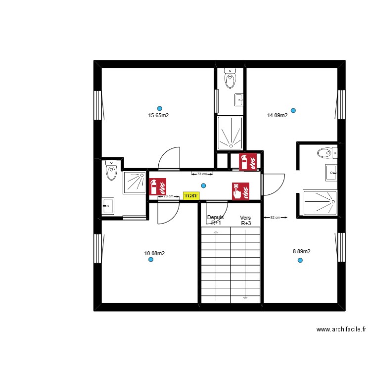 Tcap21 Etage 2 AVT MS . Plan de 9 pièces et 62 m2