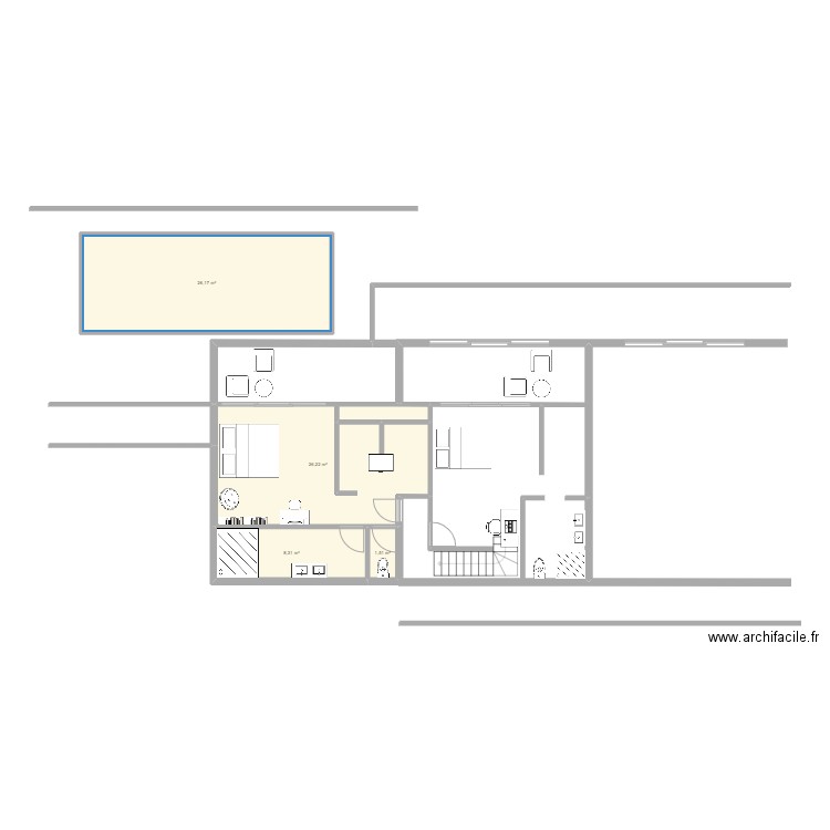 yahoue niveau. Plan de 4 pièces et 62 m2